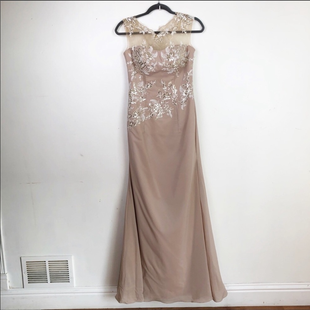 Franssical sequin applique chiffon champagne Gown - Picture 4 of 10
